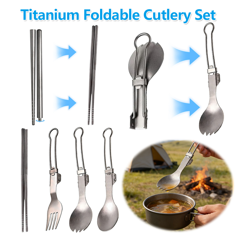 Camp Spork Set - Set di posate pieghevoli in titanio